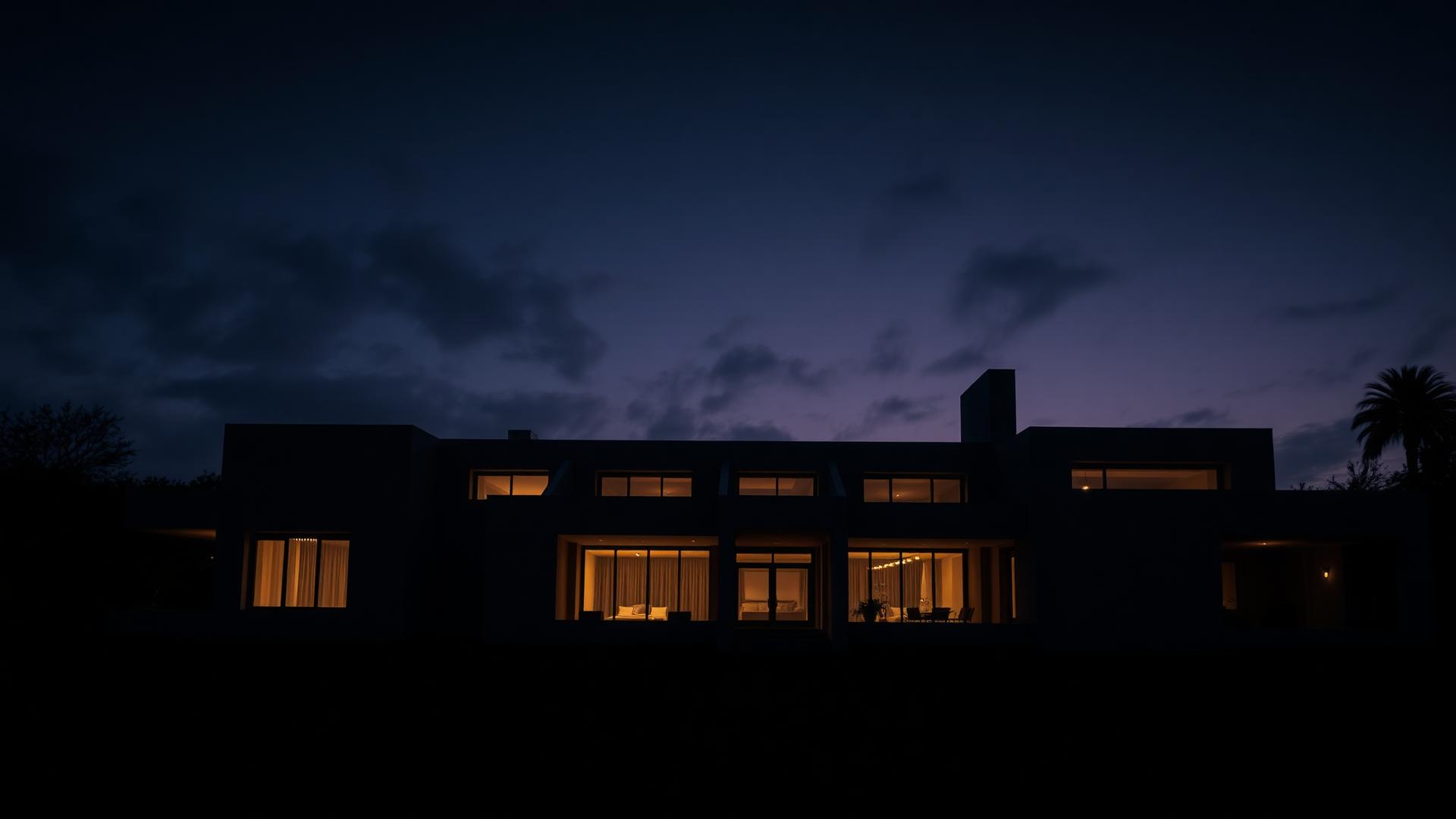 Modern architectural luxury villa at twilight